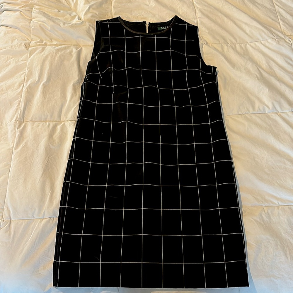 Lauren by Ralph Lauren, white on black windowpane sleeveless dress